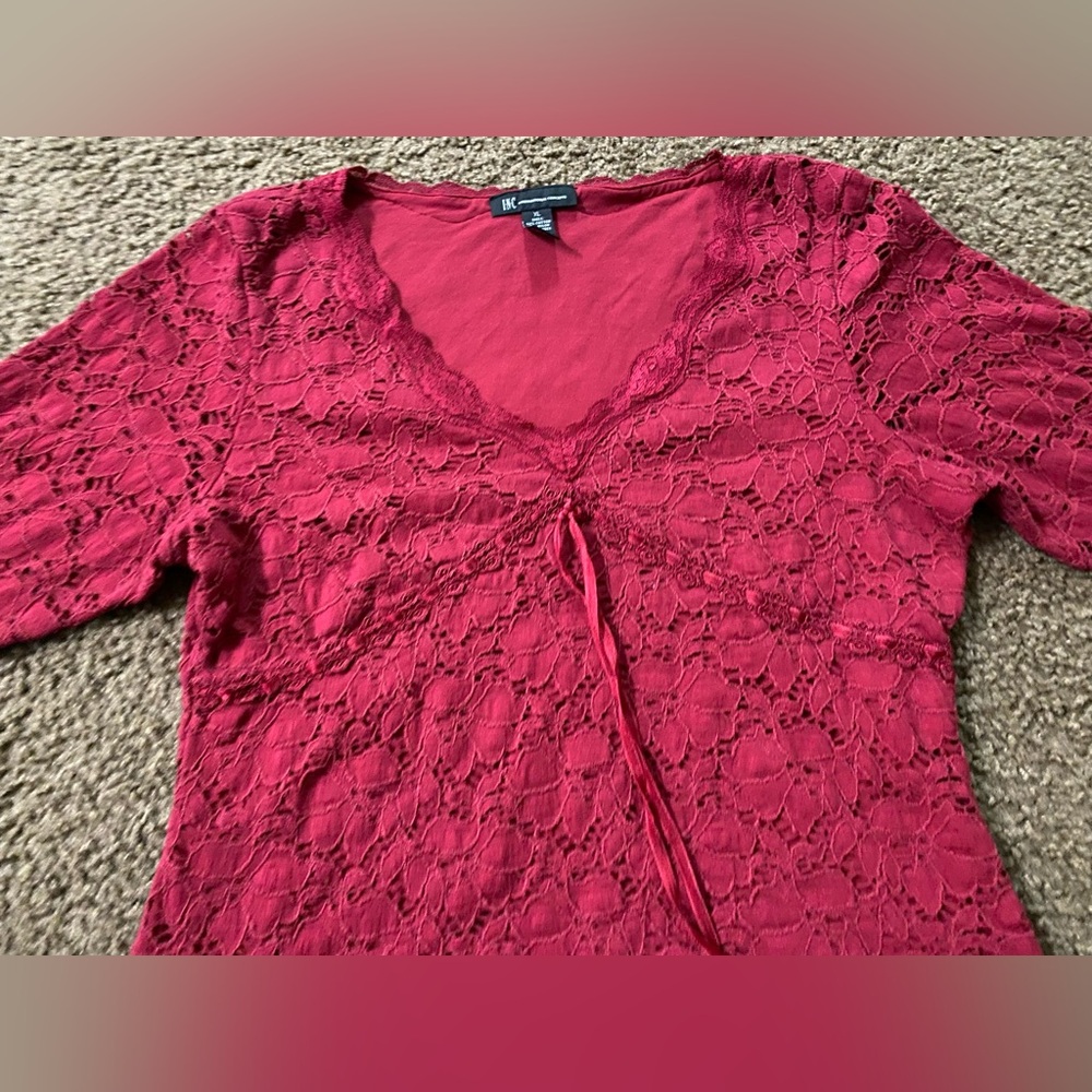 ☀️INC burgundy floral lace blouse size XL - Picture 2 of 5